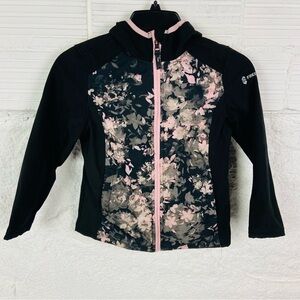 Free Country Black , Pink & gray Floral fleece lined Zip lightweight Jacket 7/8